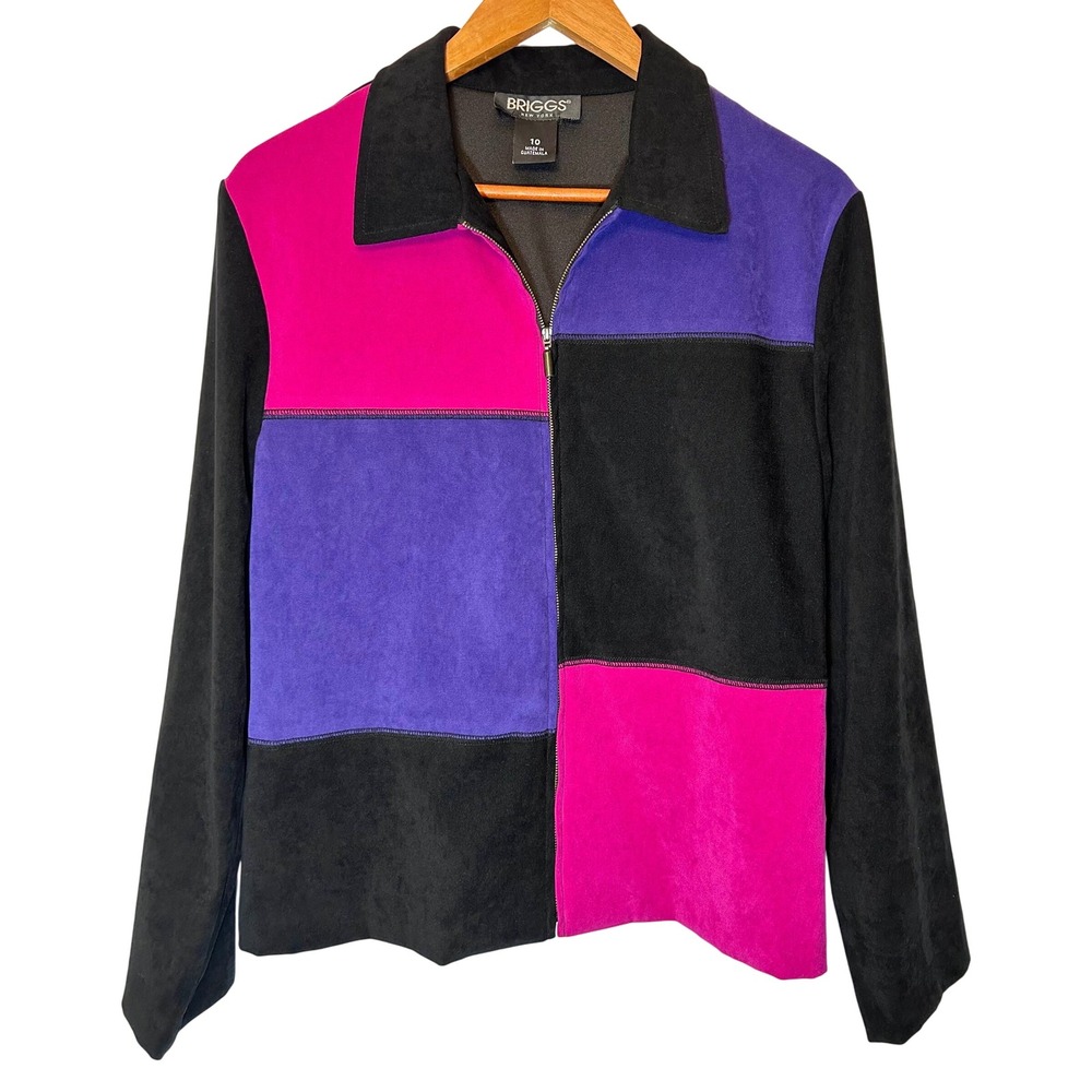 Vintage Briggs New York Zip Up Color Block Blazer Jacket 90s Women's Size 10